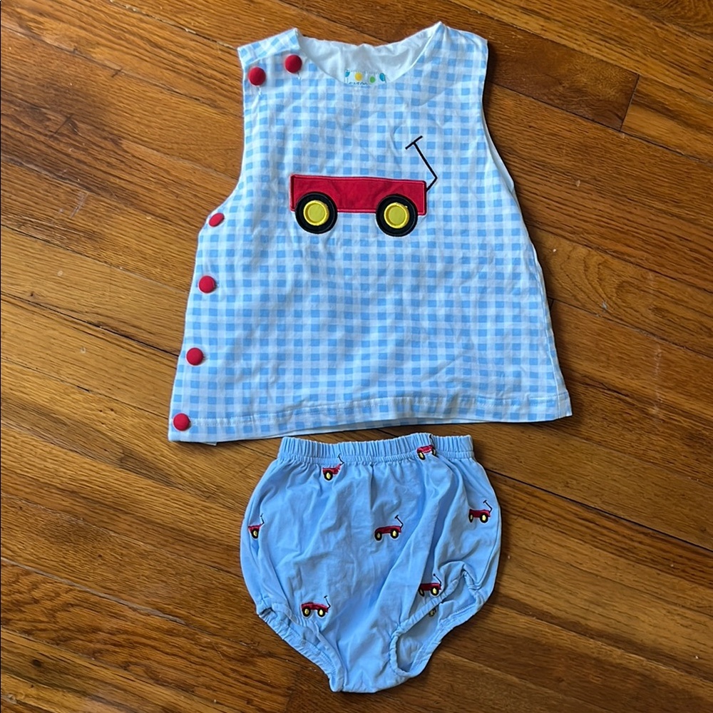 Sugar Dumplin Blue and white check outfit. Size 3T